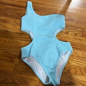 PINK one piece one strap blue bathing suit women’s medium